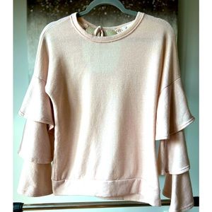 Light Rose Pink Bell Sleeve Sweater